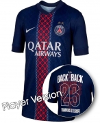 2026 Paris Home 2 stars Player Version BACK 2 BACK 26 CHAAMPIONS D' EUROPE