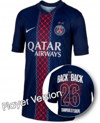2026 Paris Home 2 stars Player Version BACK 2 BACK 26 CHAAMPIONS D' EUROPE